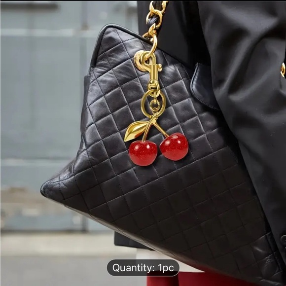 Cherry Keychain Charm - Resin 🍒 with Gold-Tone Metal Clip for Handbag and Purse - Picture 5 of 9
